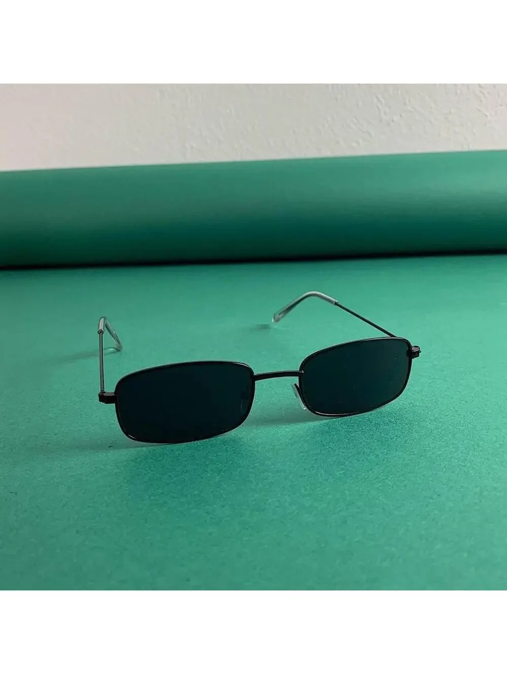 Y2k 90s 2000s vintage unique slim style black sunglasses. Glasses are unisex.